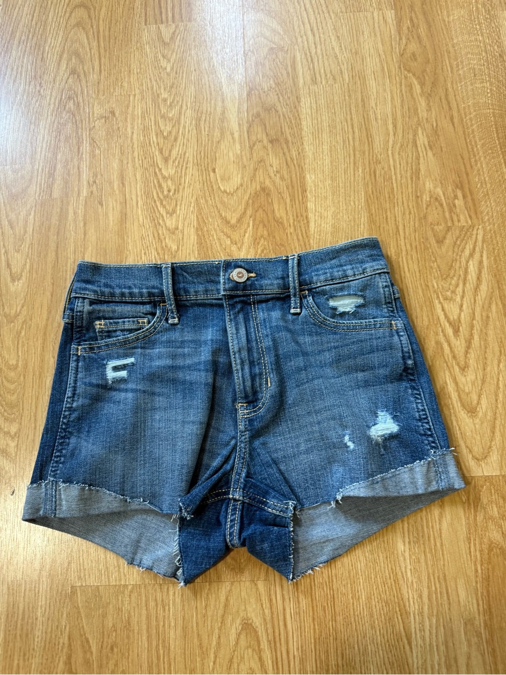 Hollister Distressed Cuffed Denim Shorts - Blue - Size 24